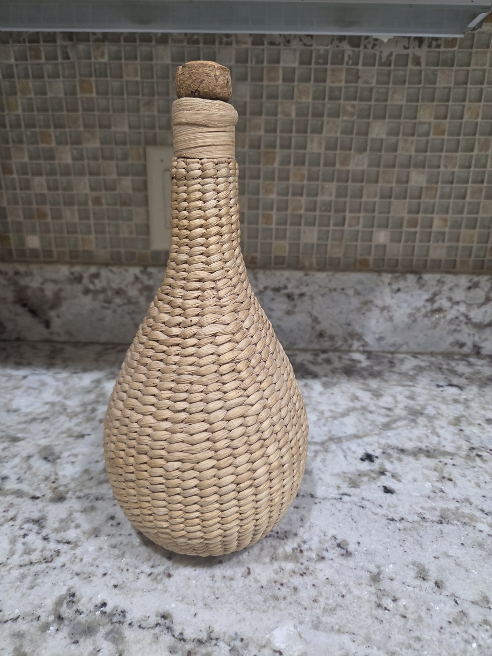 Vintage Woven Rattan Bottle - Natural Tan